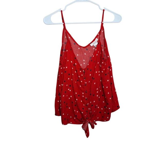 Urban Romantics Tank Top Women's Medium Red Polka Dot Button Up Tie Casual - Picture 4 of 8